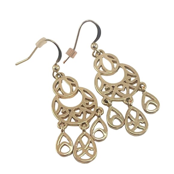 Gold Tone Chandilier Earrings Drop Pierced Fish Hook Back - Picture 2 of 6